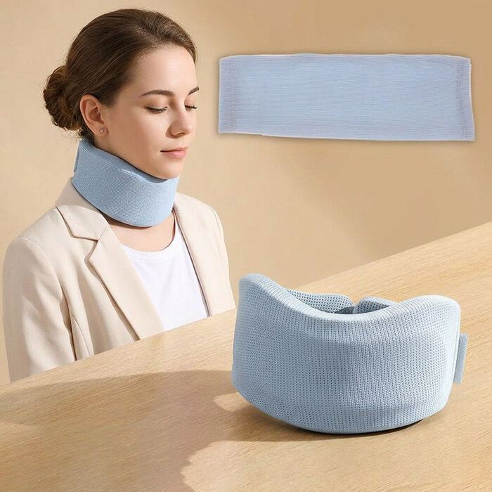 Woman wearing the orthopedic cervical neck collar lifestyle