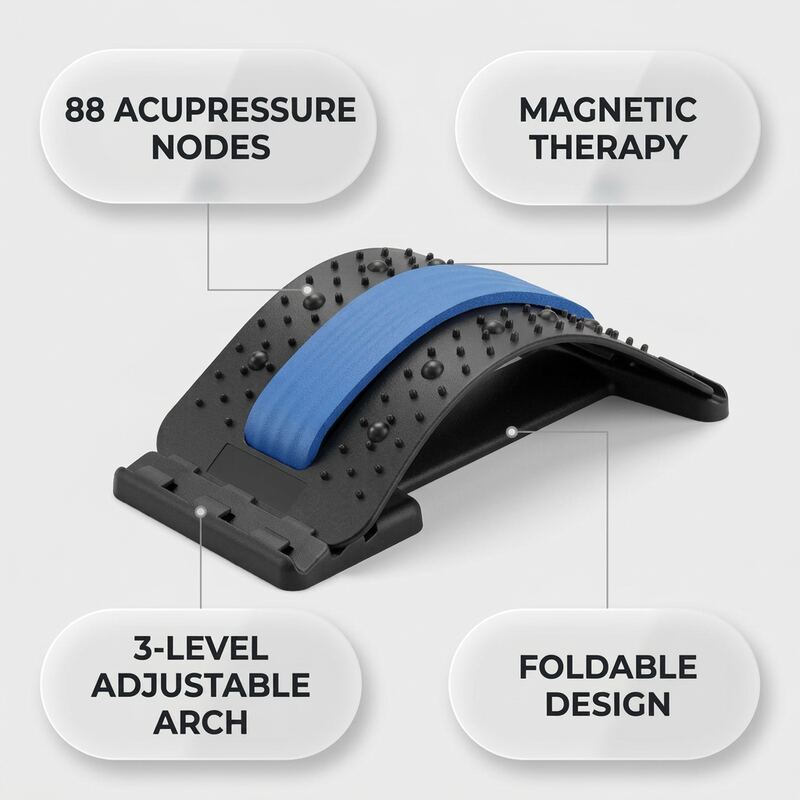 Magnetic Back Stretcher features infographic