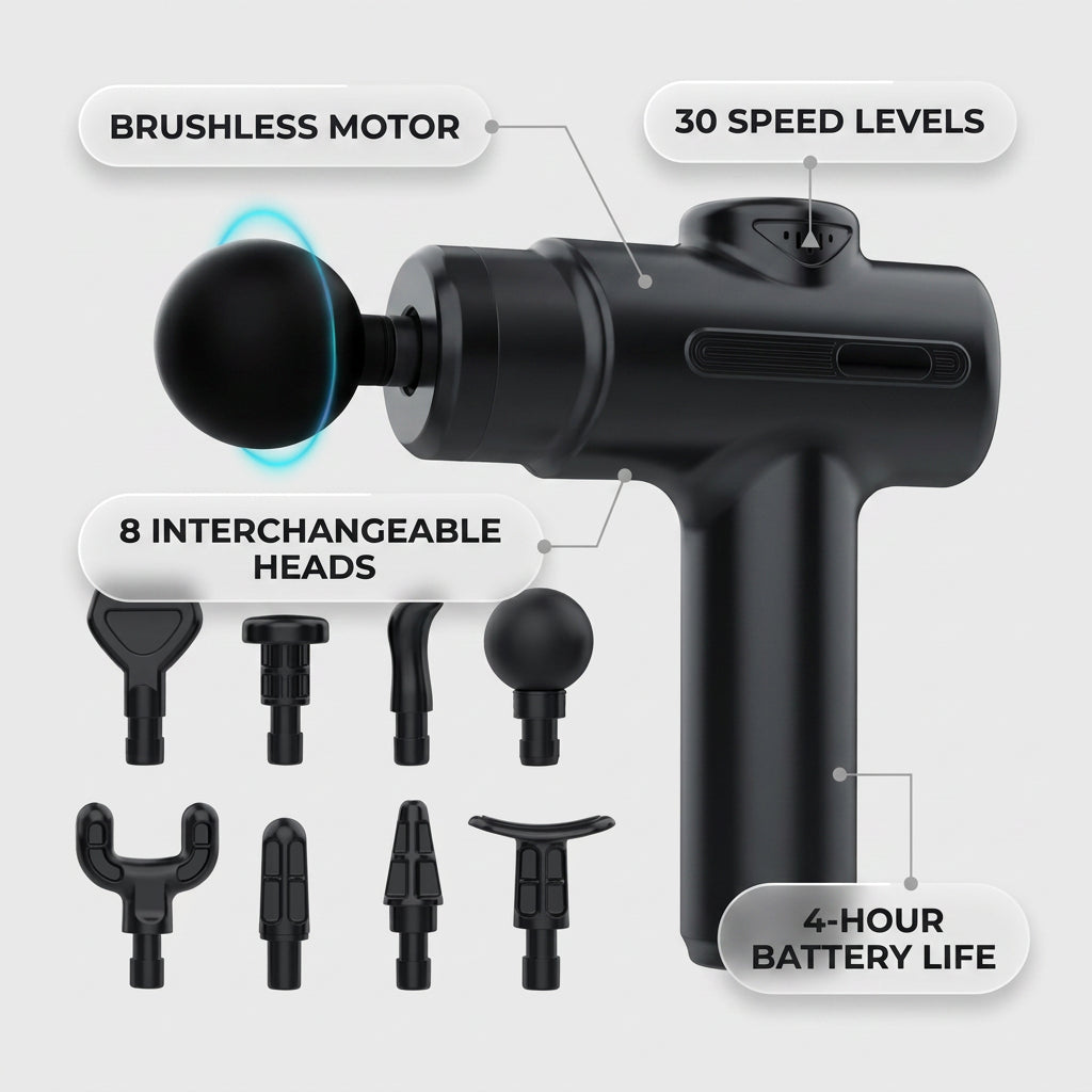Zentivo Pro Massage Gun features infographic